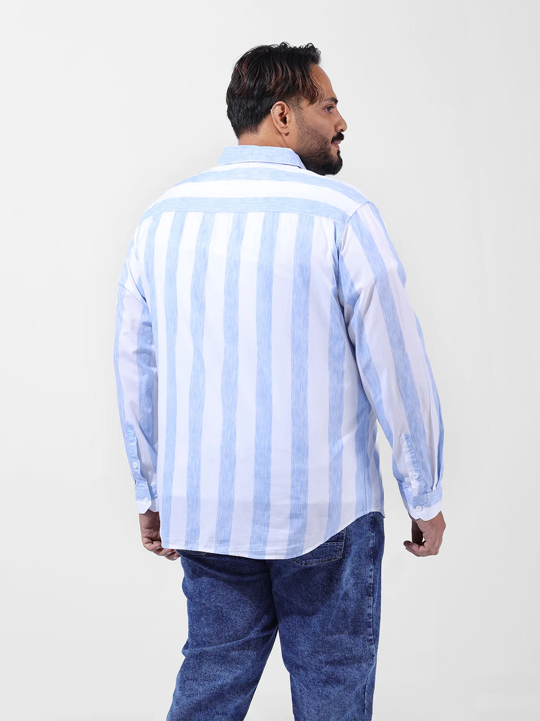 Men's Blue Regular Fit Striped Casual Shirt - Image 4