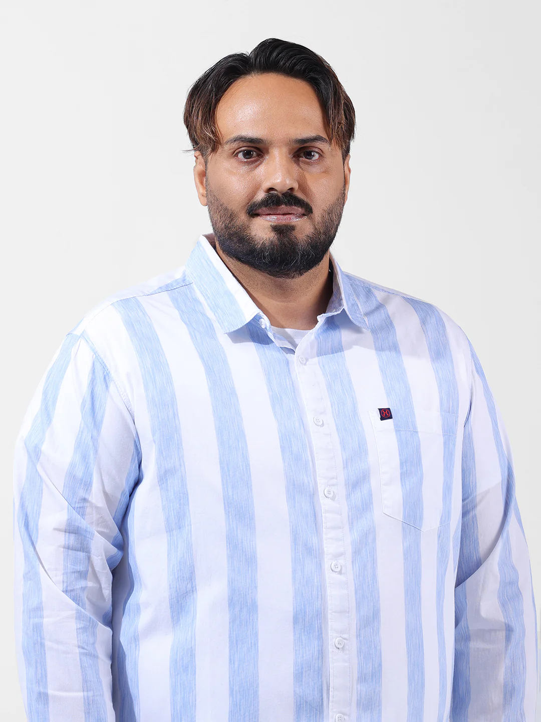 Men's Blue Regular Fit Striped Casual Shirt - Image 5