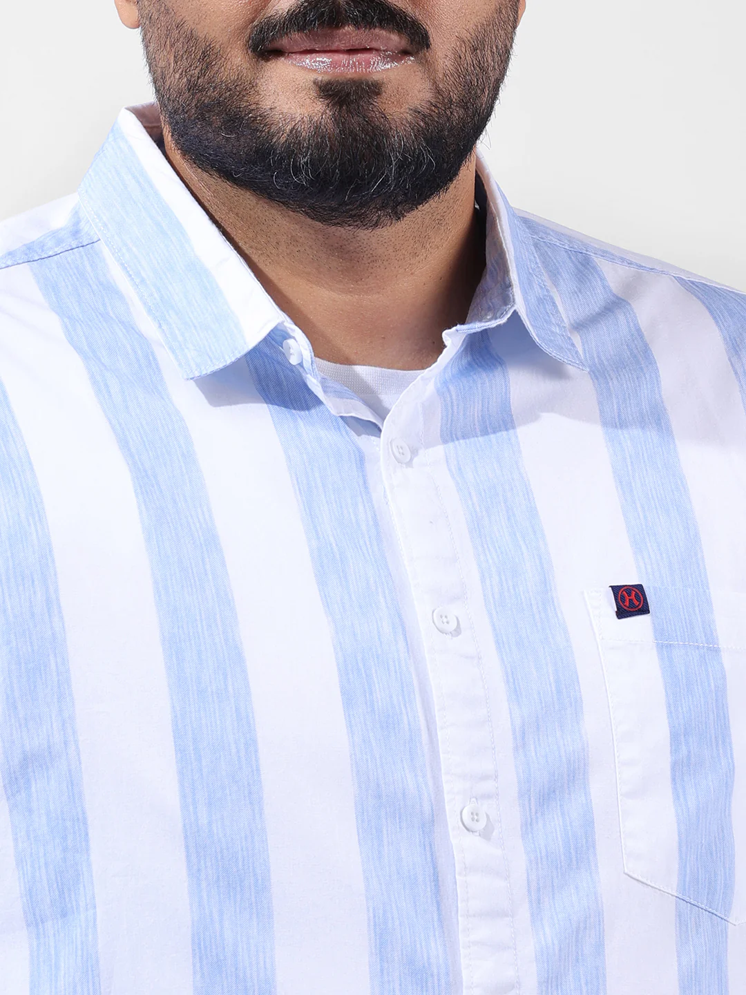 Men's Blue Regular Fit Striped Casual Shirt - Image 6
