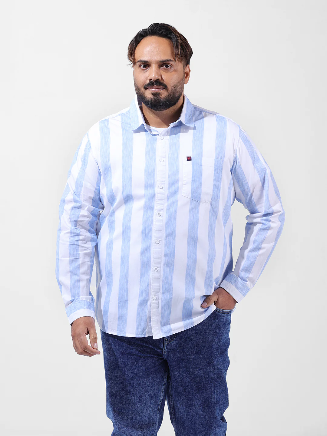 Men's Blue Regular Fit Striped Casual Shirt - Image 7