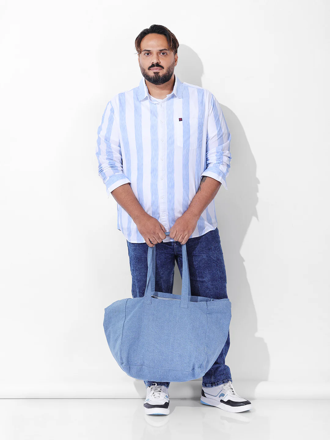 Men's Blue Regular Fit Striped Casual Shirt - Image 8