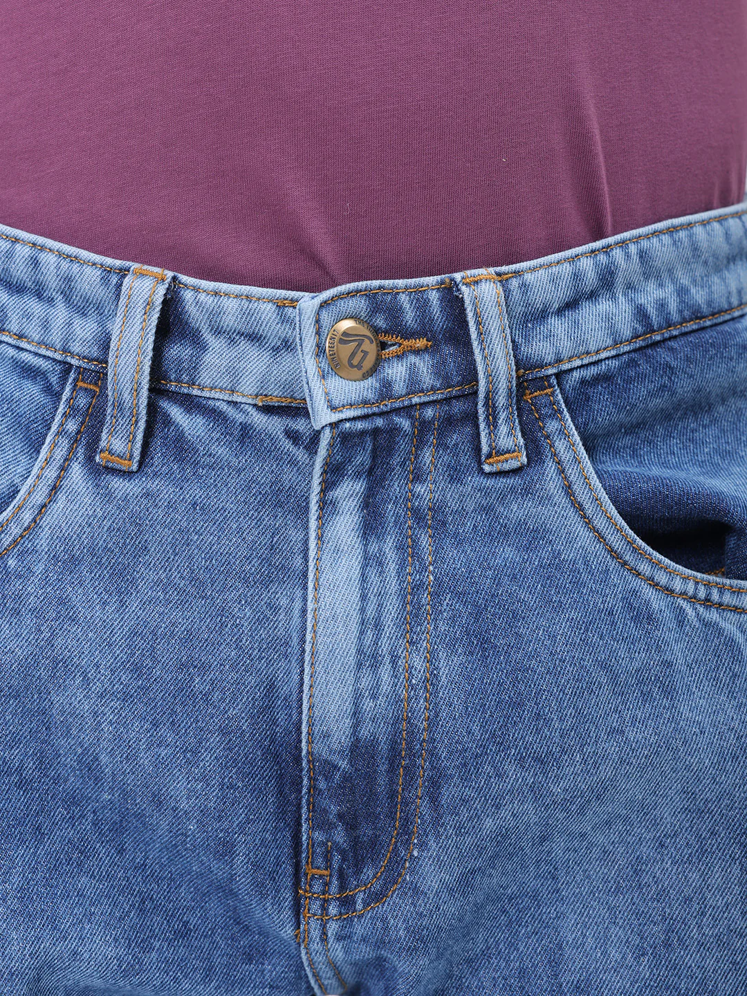 Men's Blue Regular Fit Solid Vintage Jeans - Image 6