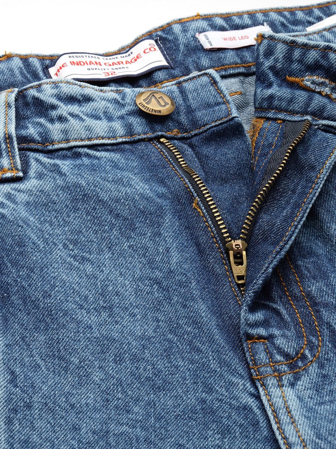 Men's Blue Wide Leg Fit Solid Utility Jeans - Image 5