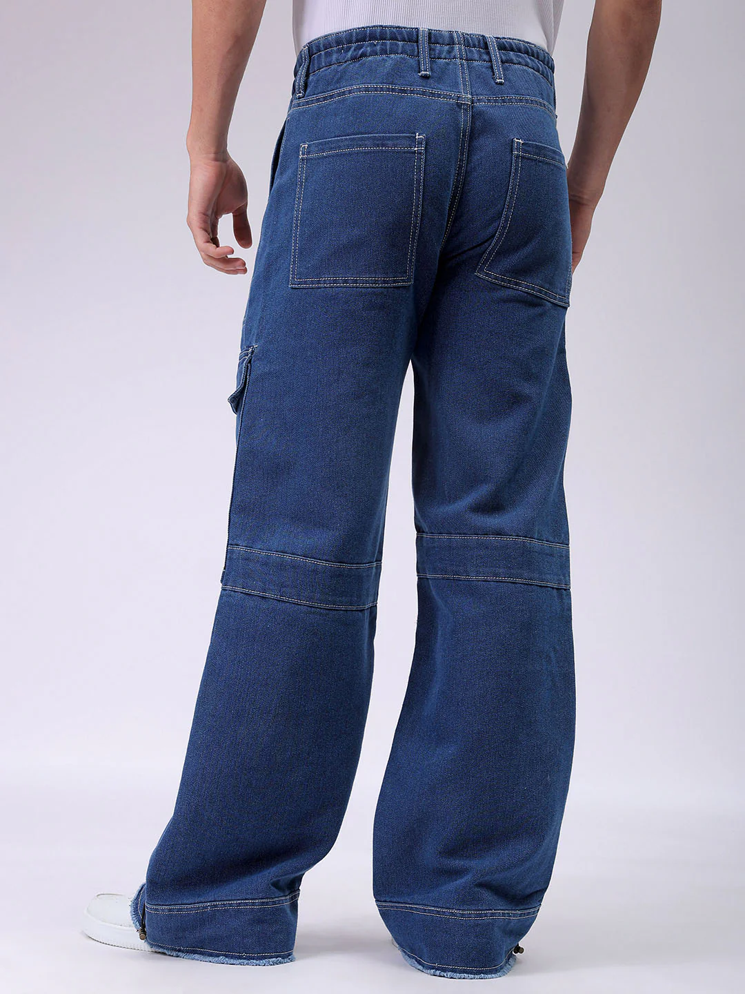 Men's Blue Wide Leg Fit Solid Utility Jeans - Image 5