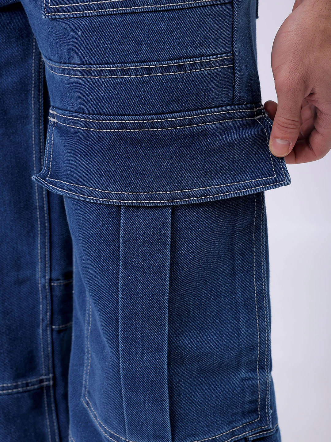 Men's Blue Wide Leg Fit Solid Utility Jeans - Image 9