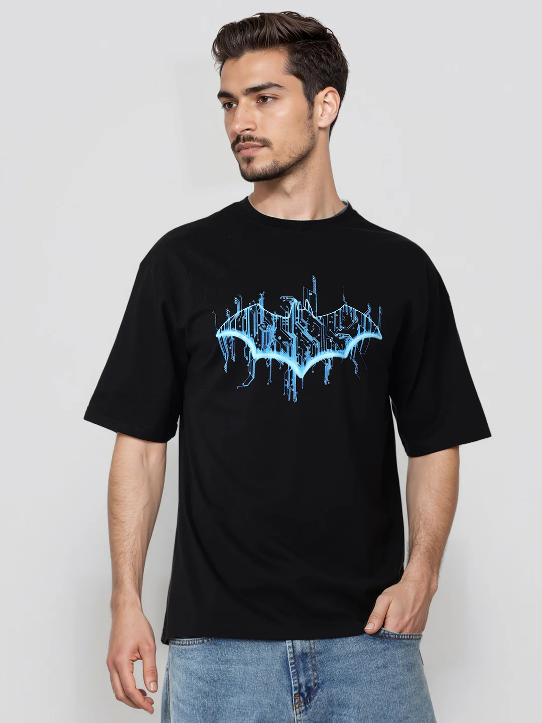 Men's Black Boxy Fit Character Biker Printed T-Shirt - Image 3