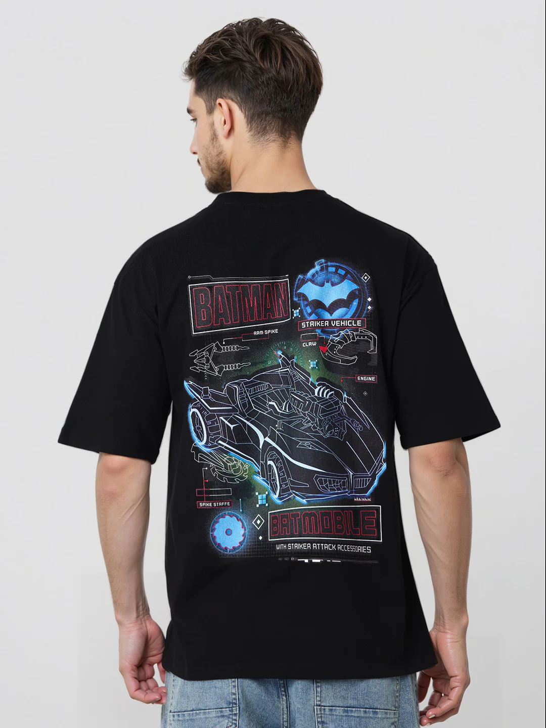 Men's Black Boxy Fit Character Biker Printed T-Shirt - Image 4
