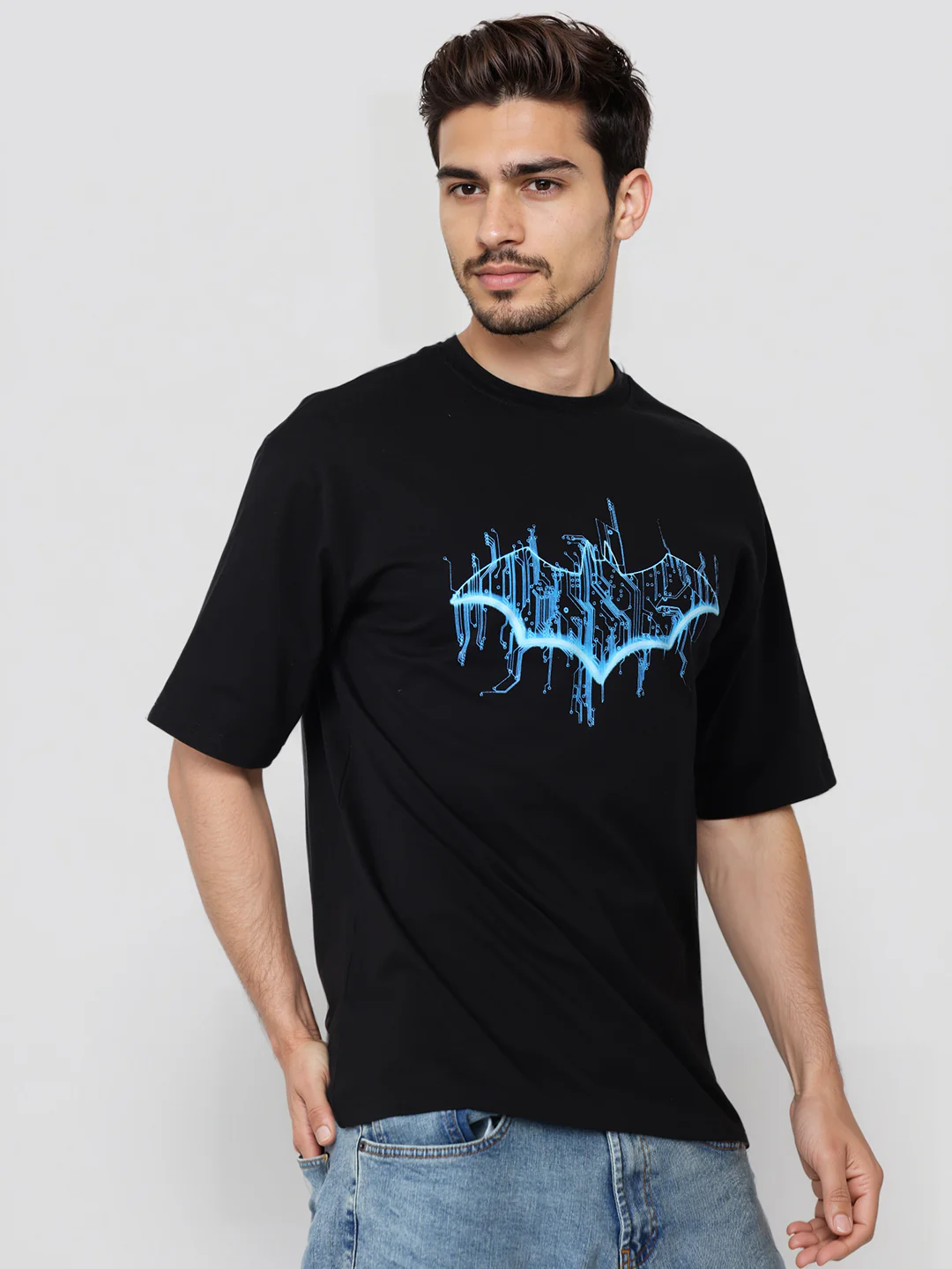 Men's Black Boxy Fit Character Biker Printed T-Shirt - Image 5