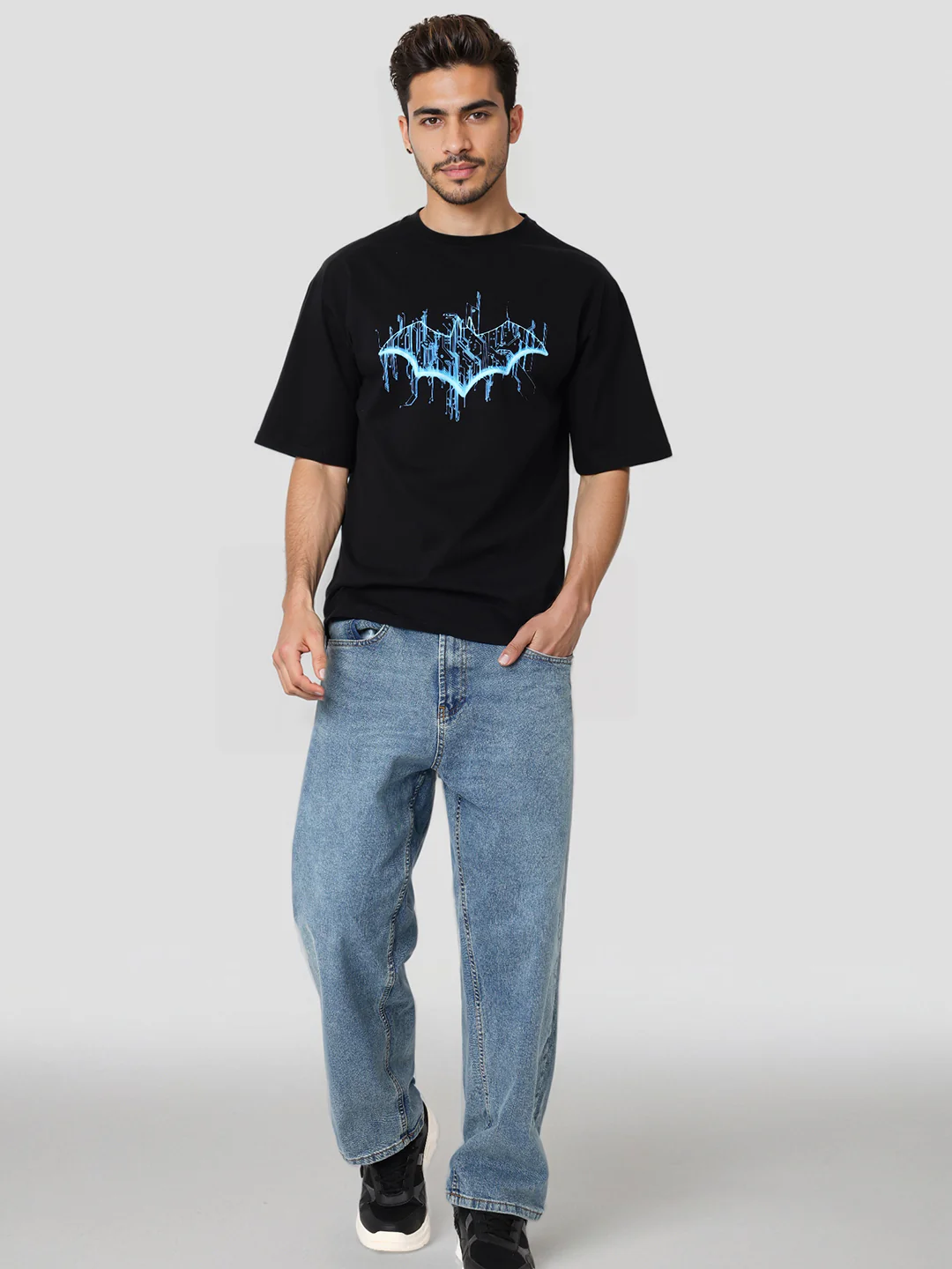 Men's Black Boxy Fit Character Biker Printed T-Shirt - Image 6