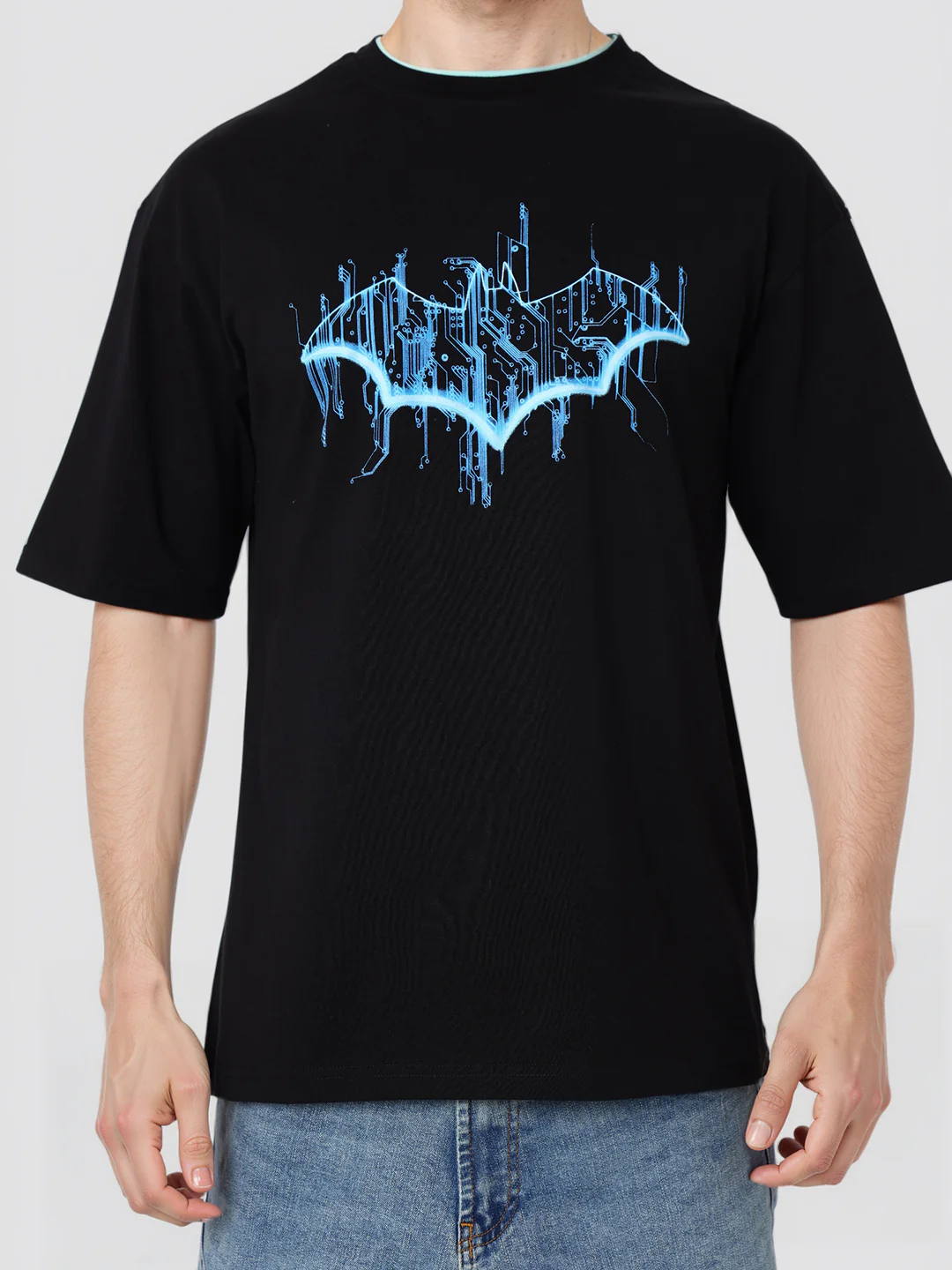 Men's Black Boxy Fit Character Biker Printed T-Shirt - Image 7