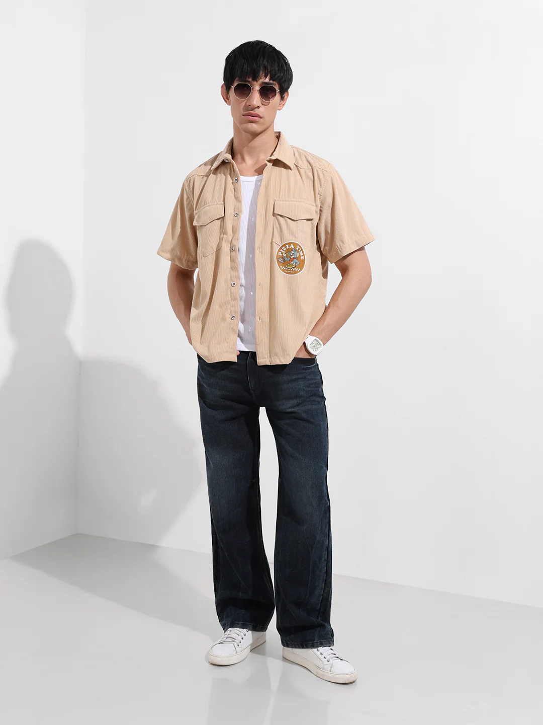 Men's Beige Boxy Fit Solid Character Shirt - Image 2