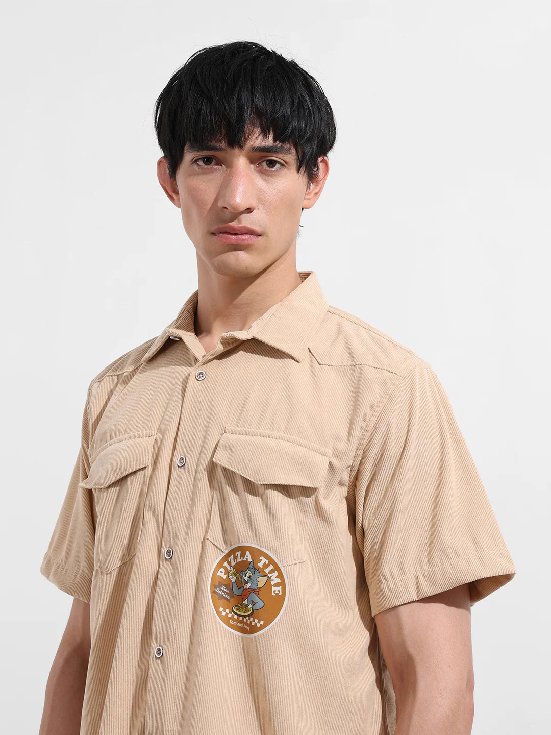 Men's Beige Boxy Fit Solid Character Shirt - Image 4