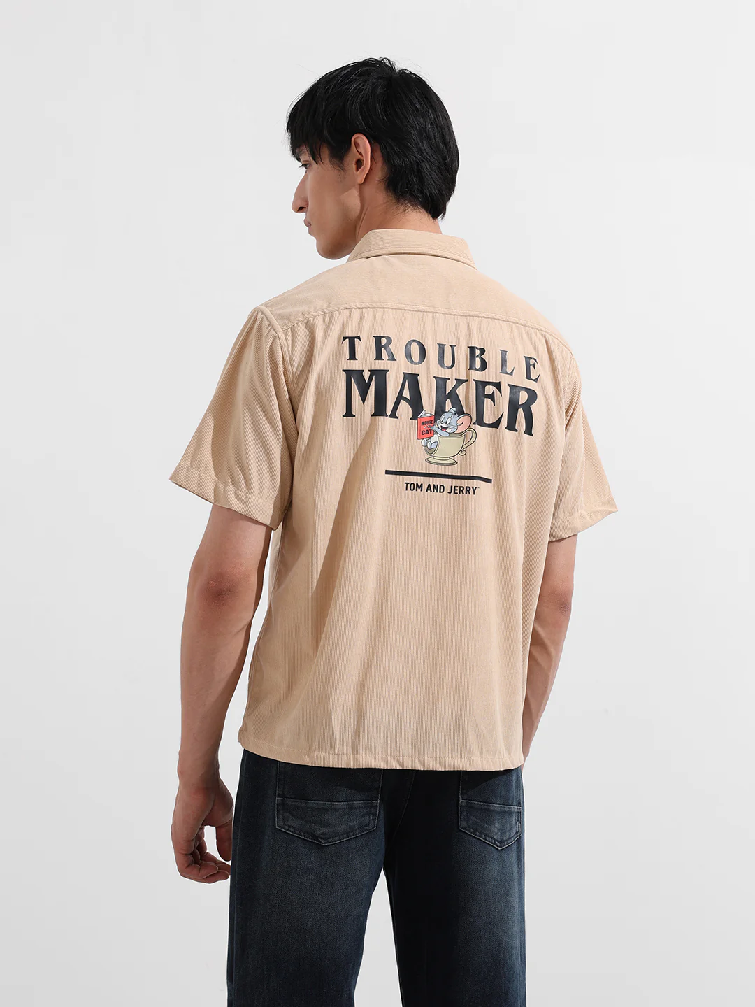 Men's Beige Boxy Fit Solid Character Shirt - Image 5