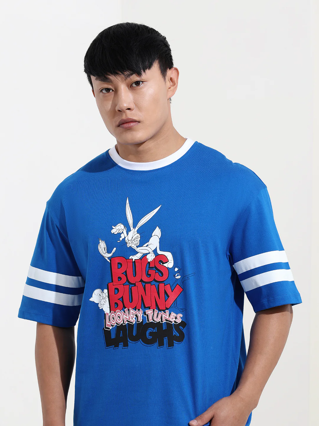 Men's Blue Boxy Fit Character Bugs Bunny Printed Crew Neck T-Shirt - Image 5