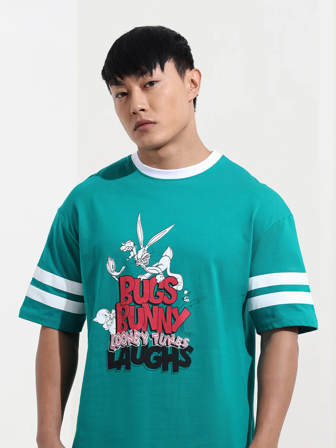 Men's Green Boxy Fit Character Bugs Bunny Printed Crew Neck T-Shirt - Image 5