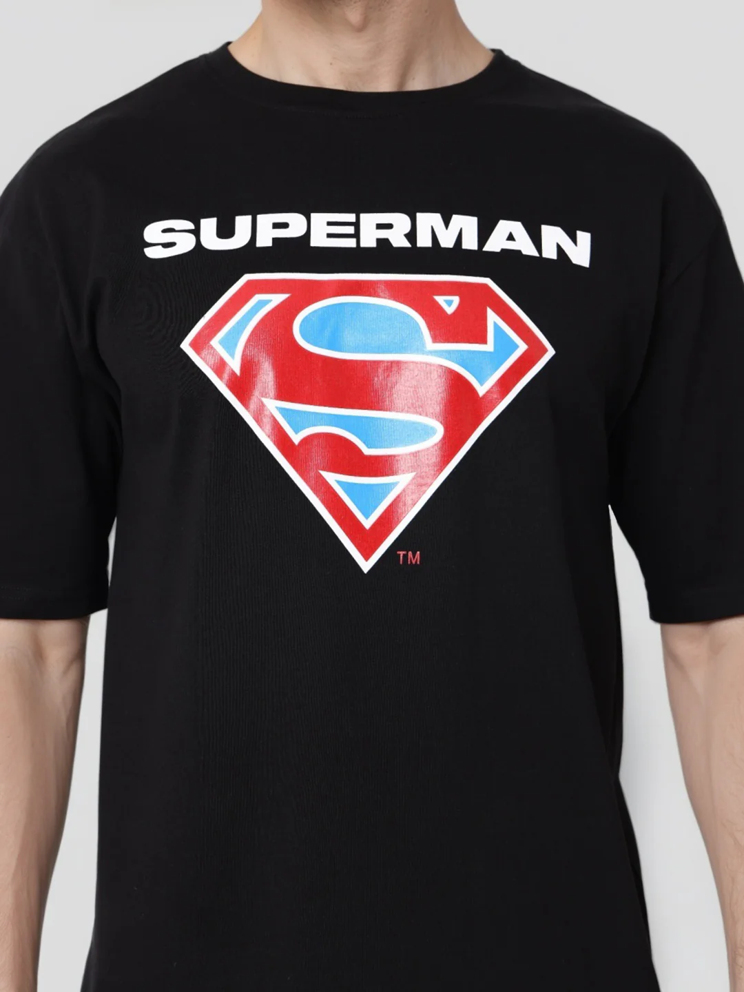 Men's Black Boxy Fit Character Superman Printed Crew Neck T-Shirt - Image 6
