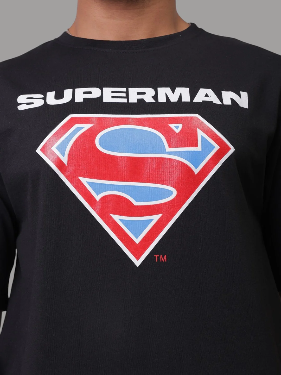 Men's Black Boxy Fit Character Superman Printed Crew Neck T-Shirt - Image 9