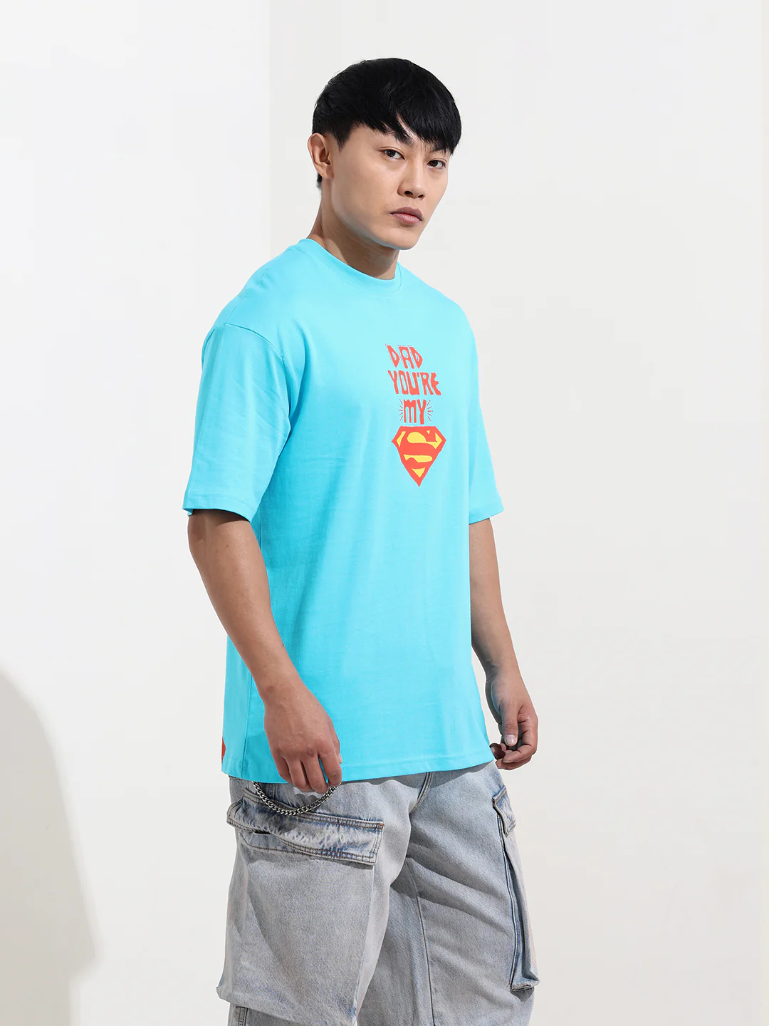 Men's Blue Boxy Fit Character Superman Printed Crew Neck T-Shirt - Image 4