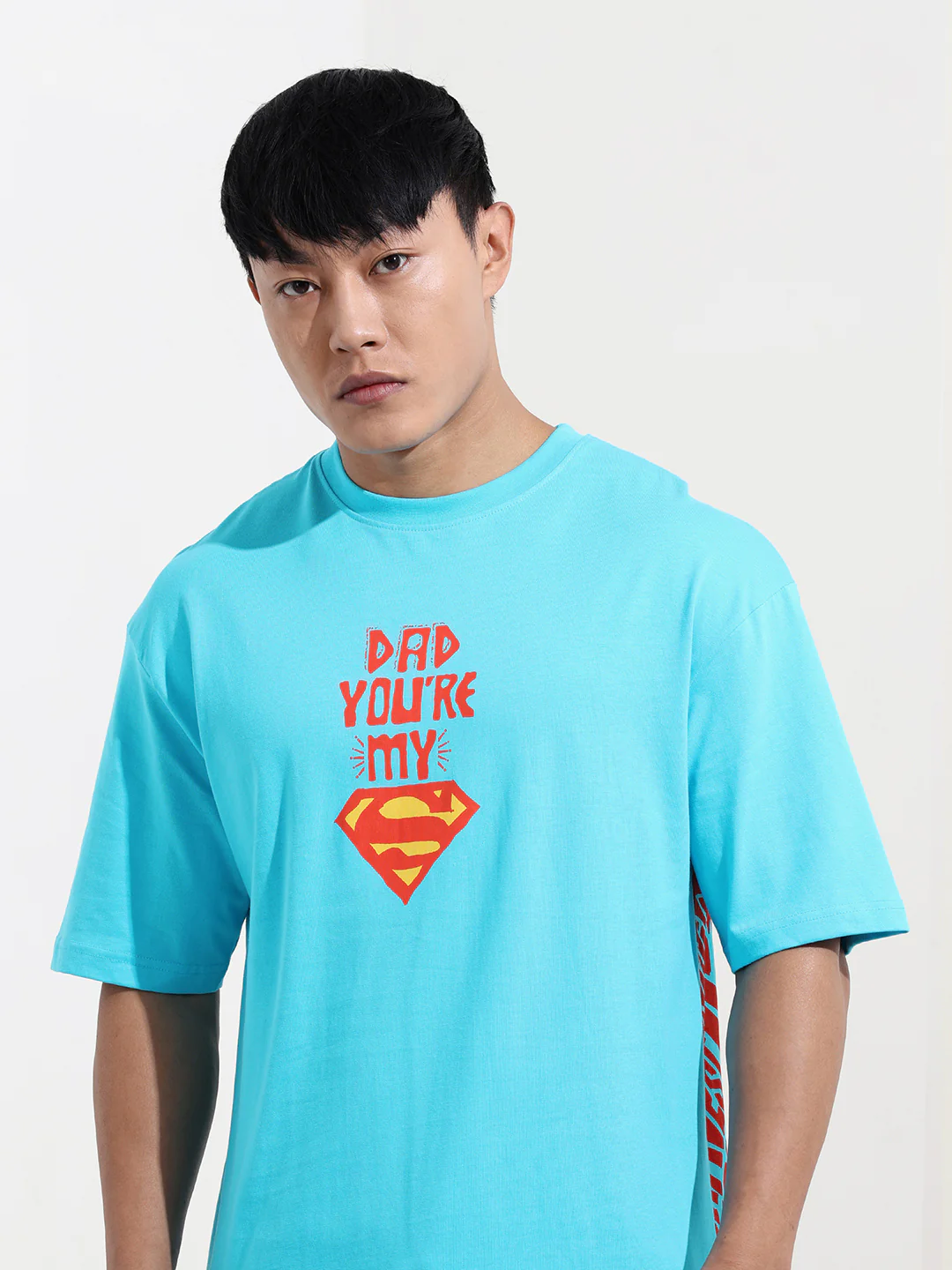 Men's Blue Boxy Fit Character Superman Printed Crew Neck T-Shirt - Image 5