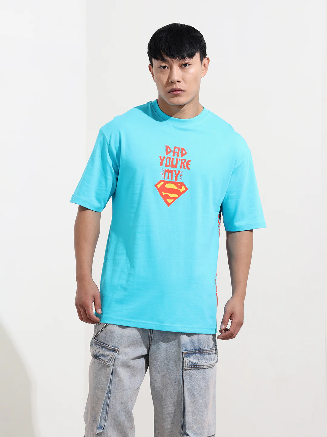Men's Blue Boxy Fit Character Superman Printed Crew Neck T-Shirt - Image 6