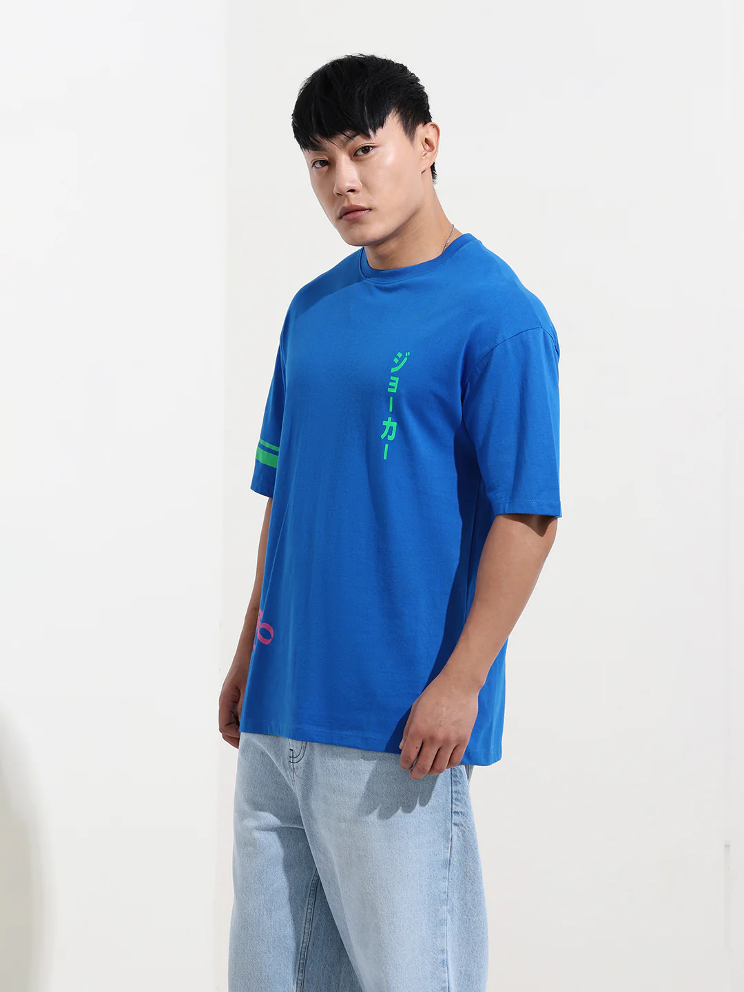 Men's Blue Boxy Fit Joker Character Printed Crew Neck T-Shirt - Image 3