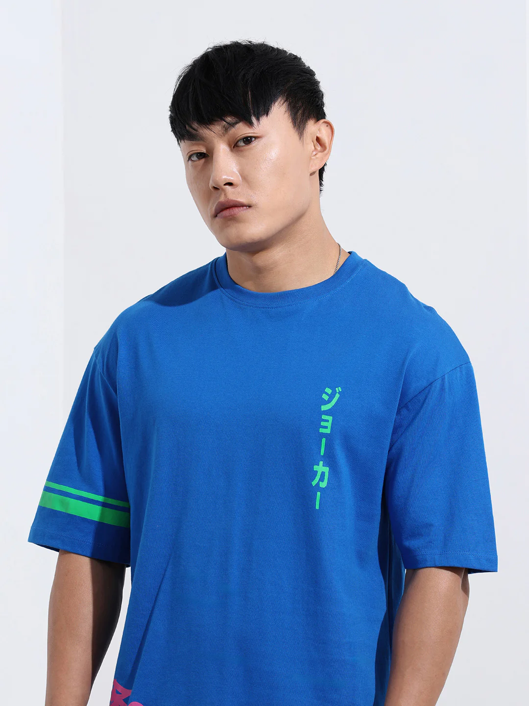 Men's Blue Boxy Fit Joker Character Printed Crew Neck T-Shirt - Image 5