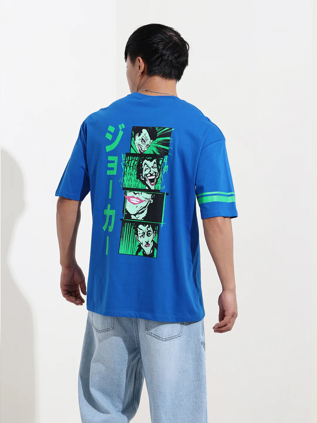Men's Blue Boxy Fit Joker Character Printed Crew Neck T-Shirt - Image 7
