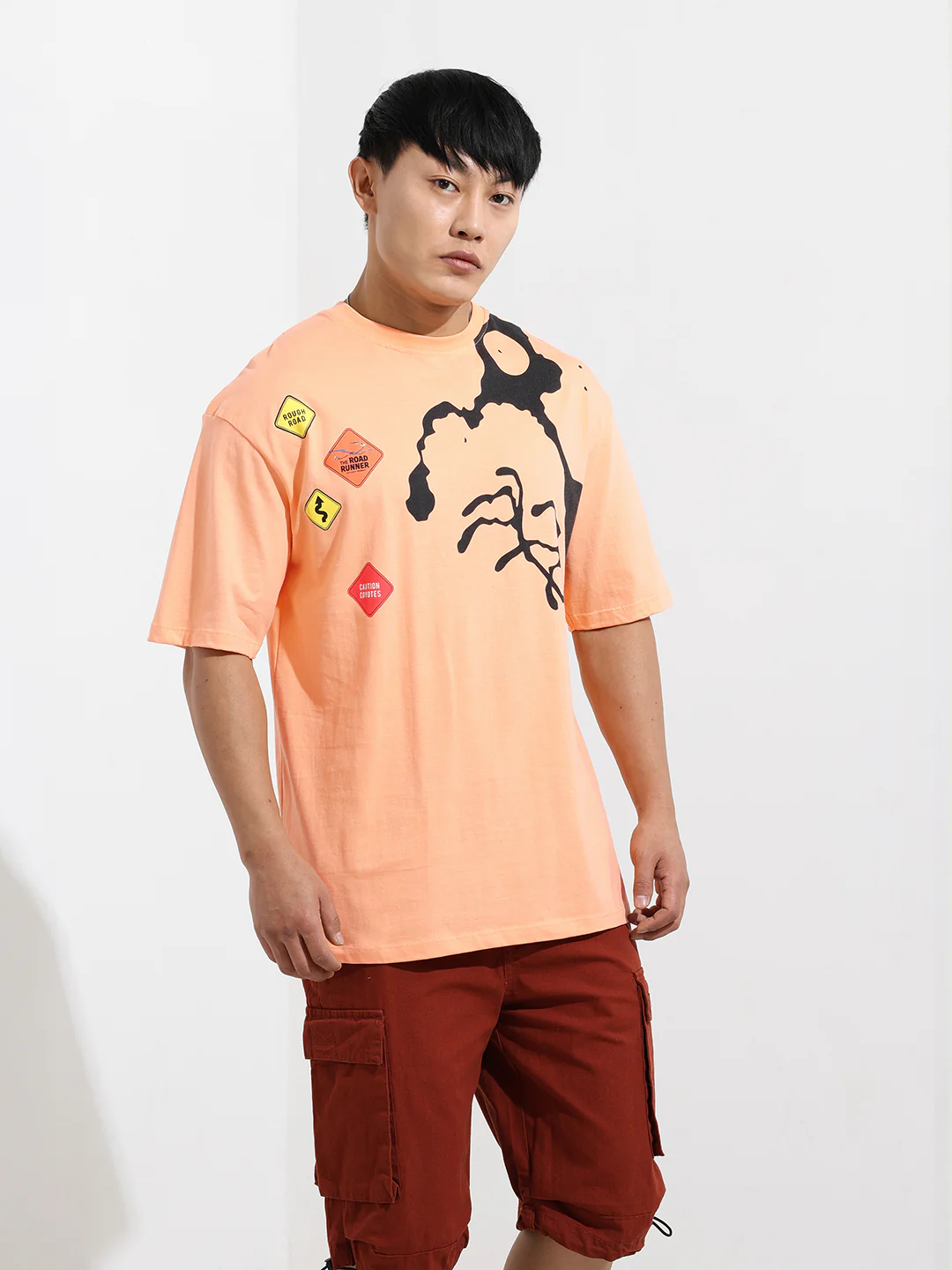 Men's Orange Boxy Fit Character Looney Tunes  Printed Crew Neck T-Shirt - Image 4