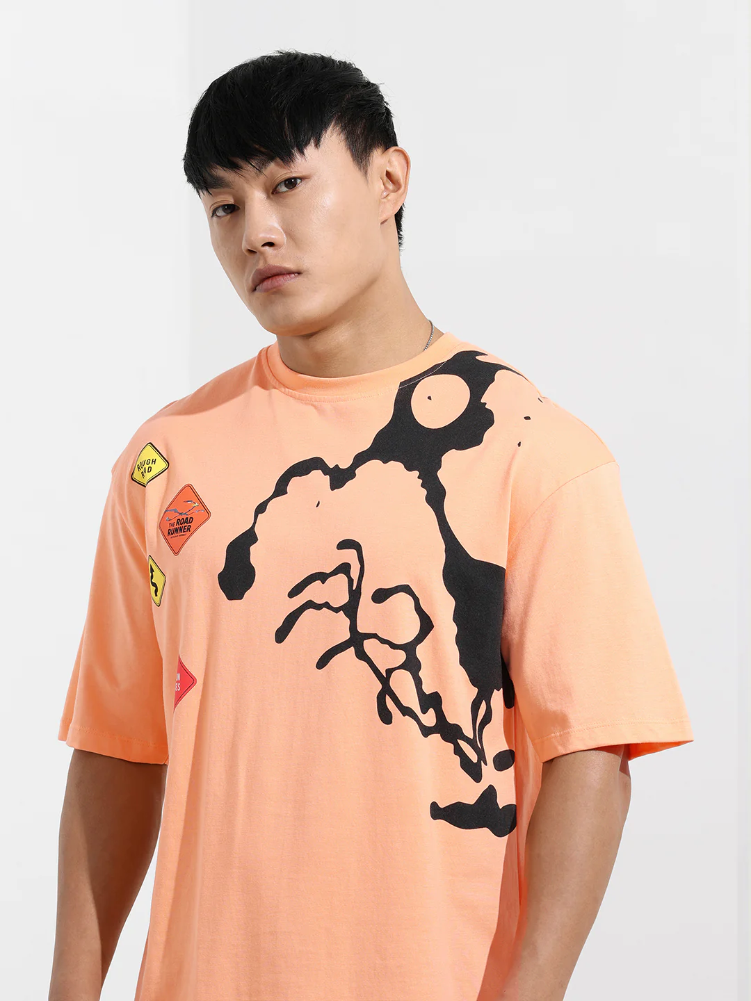 Men's Orange Boxy Fit Character Looney Tunes  Printed Crew Neck T-Shirt - Image 5