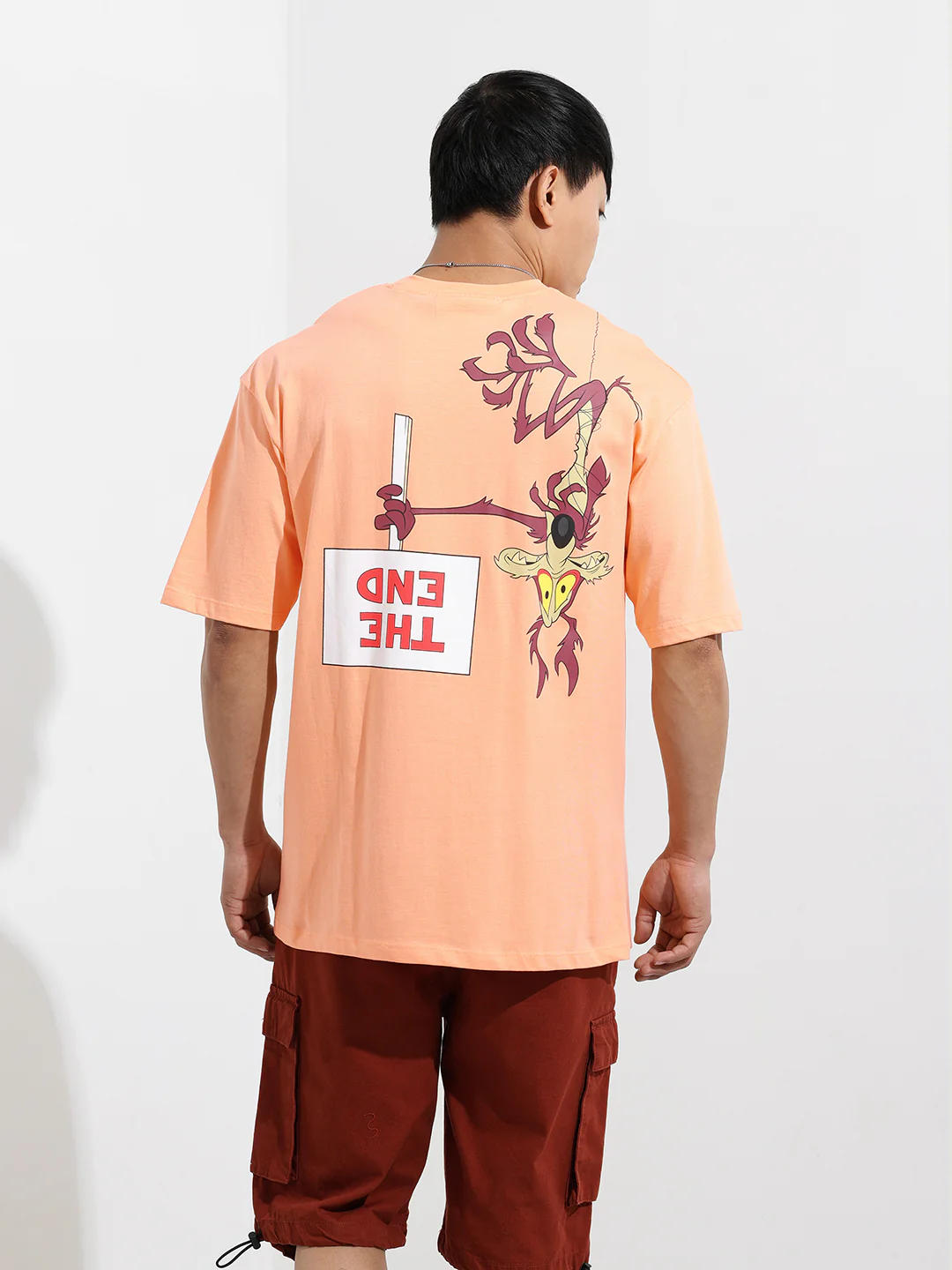 Men's Orange Boxy Fit Character Looney Tunes  Printed Crew Neck T-Shirt - Image 7