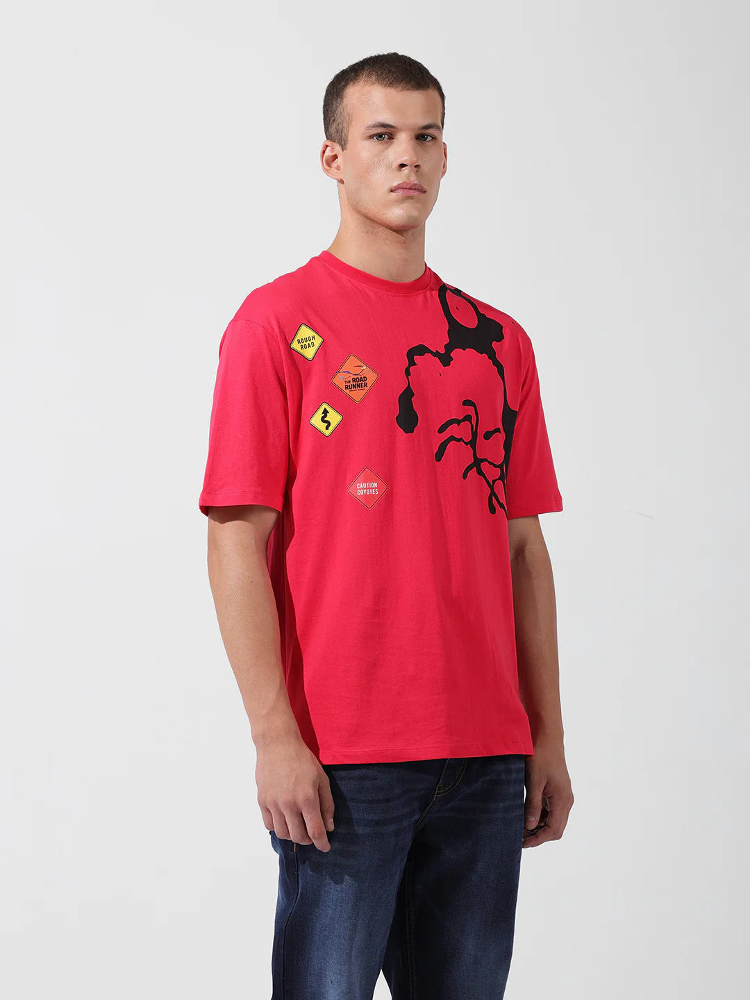 Men's Pink Boxy Fit Solid Looney Tunes  Crew Neck T-Shirt - Image 2