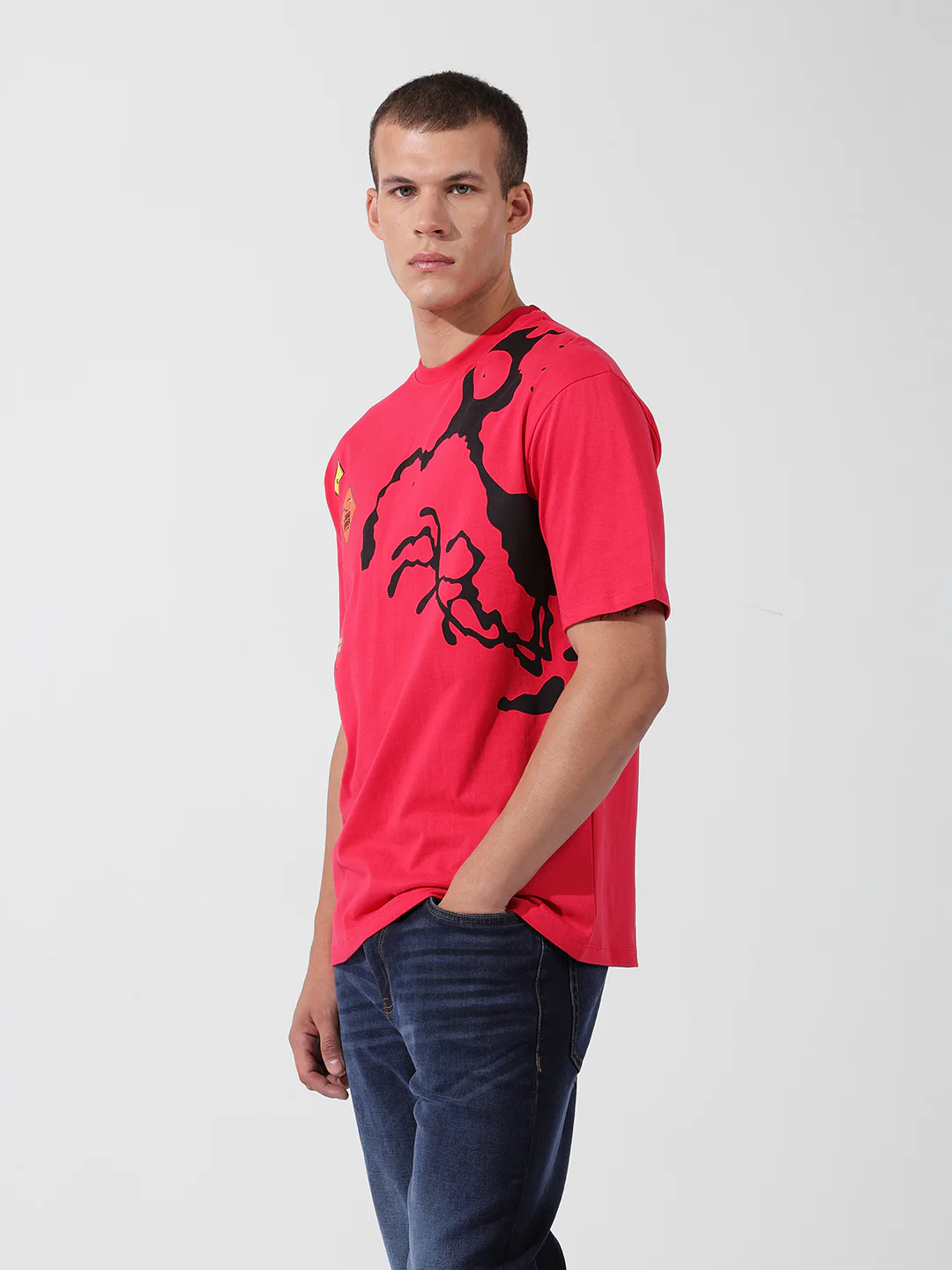 Men's Pink Boxy Fit Solid Looney Tunes  Crew Neck T-Shirt - Image 3