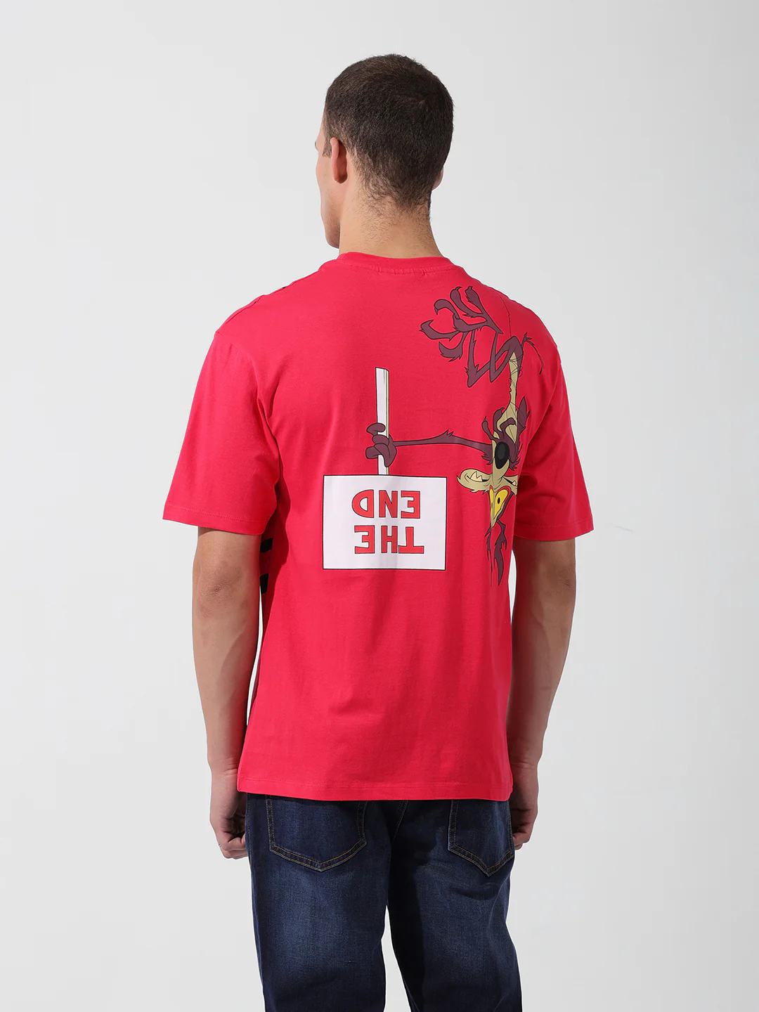 Men's Pink Boxy Fit Solid Looney Tunes  Crew Neck T-Shirt - Image 4