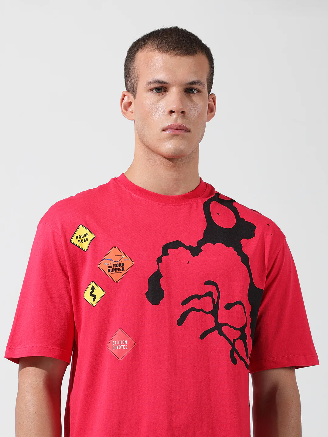 Men's Pink Boxy Fit Solid Looney Tunes  Crew Neck T-Shirt - Image 7