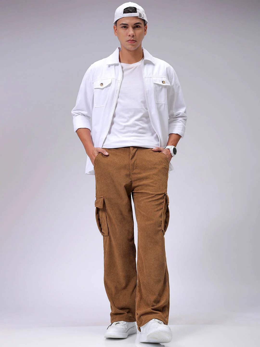 Men's Tobacco Baggy Fit Textured Utility Cargo - Image 3