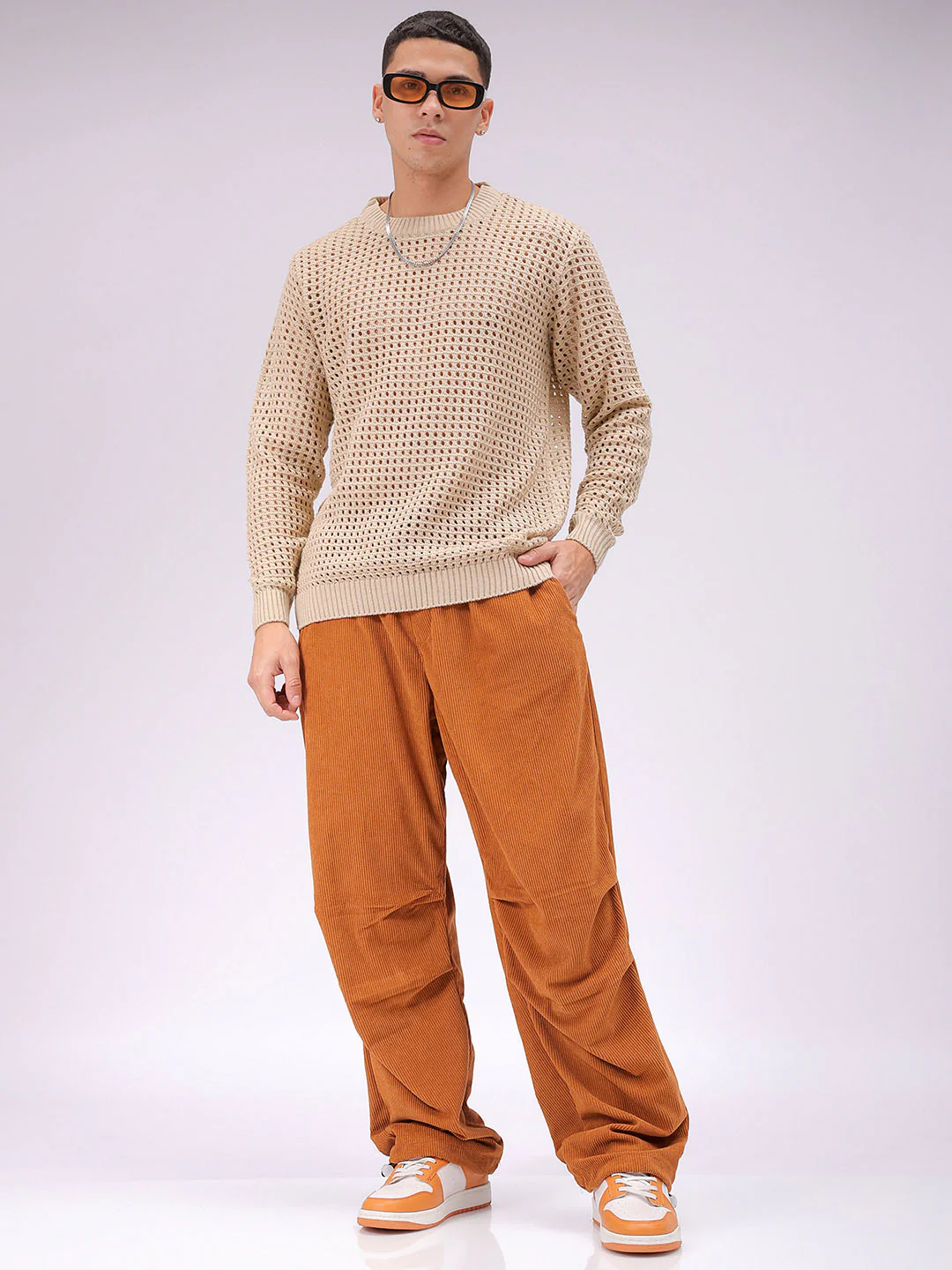 Men's Tan Baggy Fit Textured Athletic  Jogger - Image 2