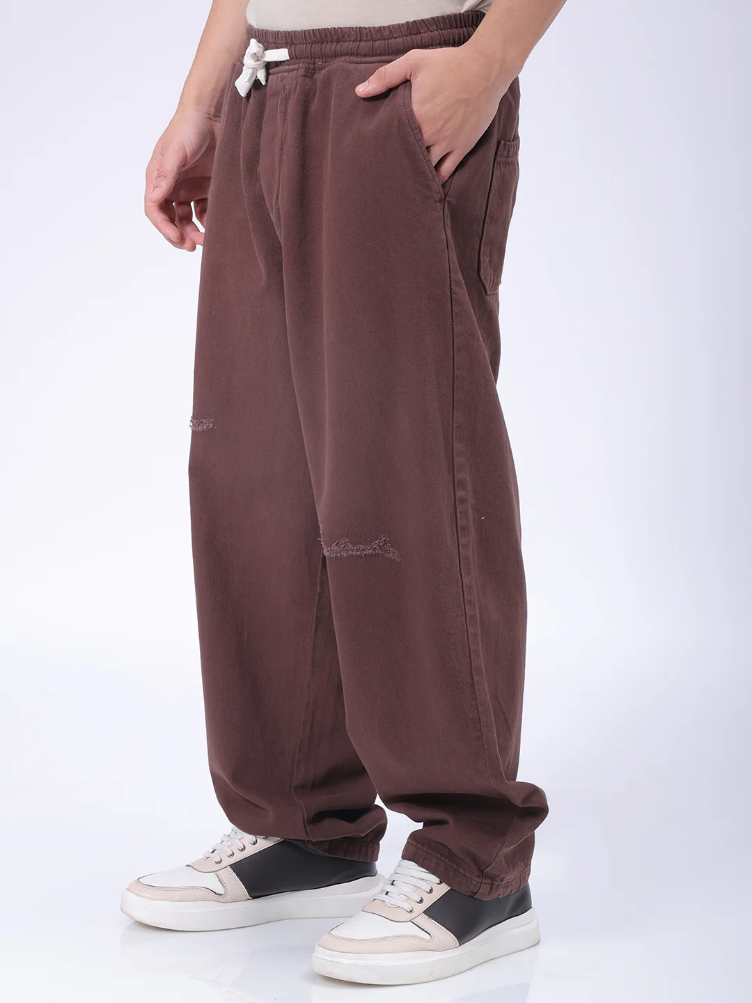 Men's Choco Loose Fit Solid Street Wear Jeans - Image 3