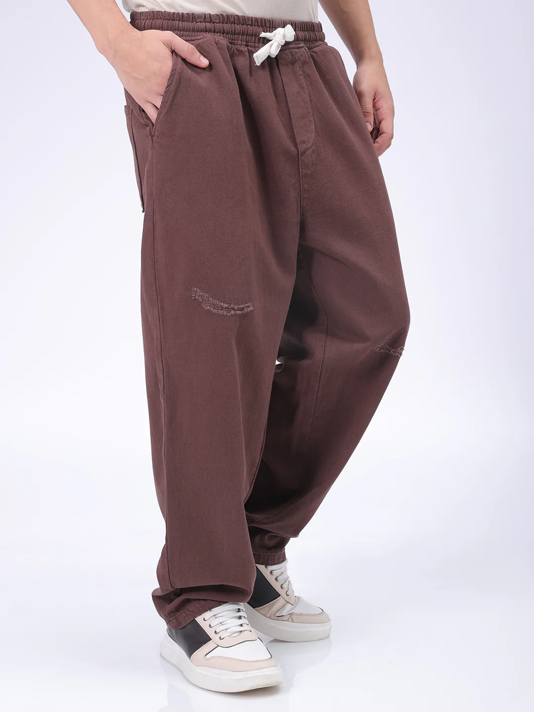 Men's Choco Loose Fit Solid Street Wear Jeans - Image 5