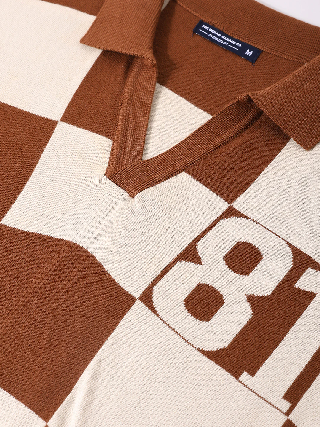 Men's Brown Oversized Fit Textured Flat Knit T-Shirt - Image 6