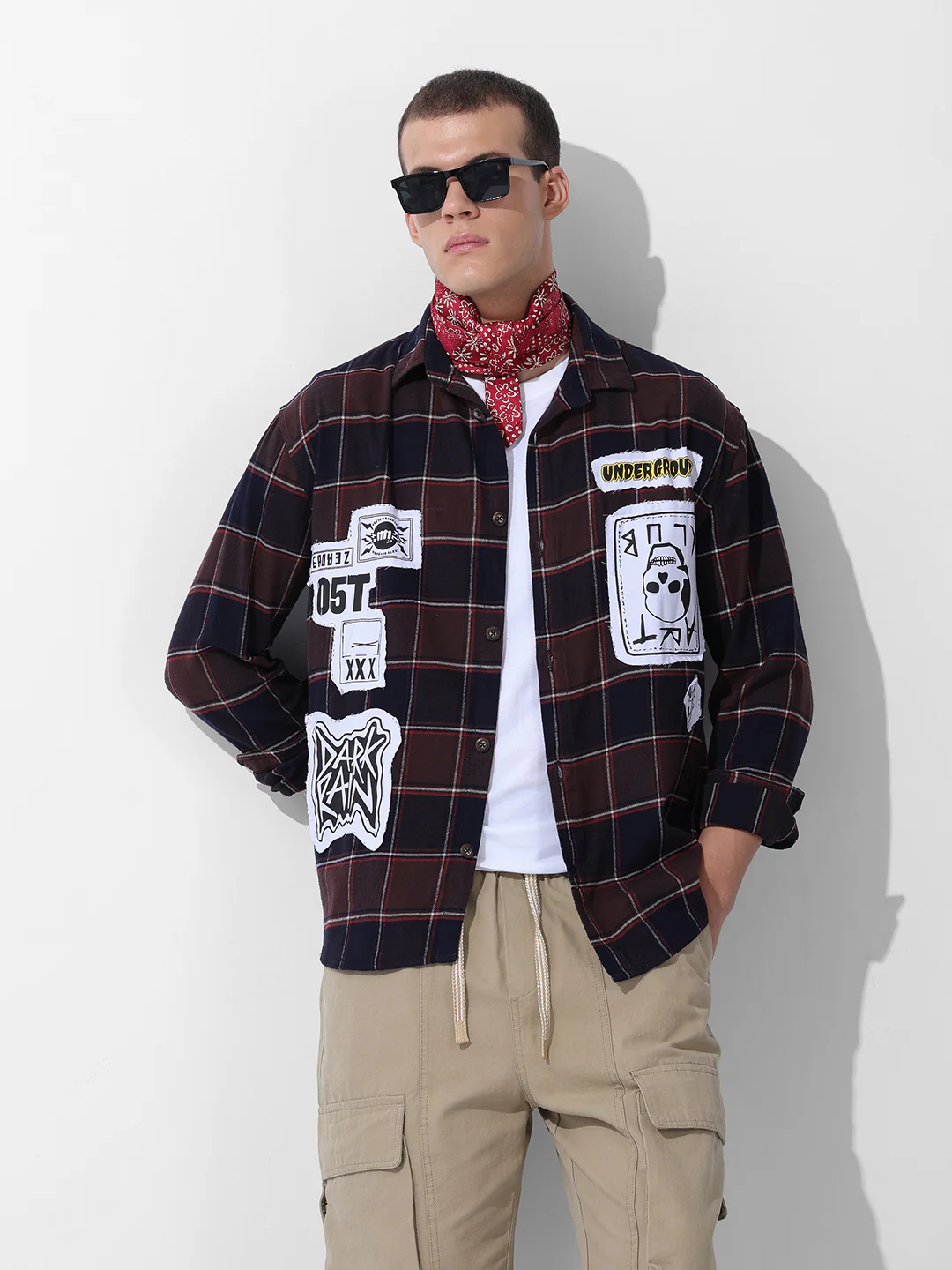 Men's Brown Relaxed Fit Patched Street Wear Shirt - Image 2