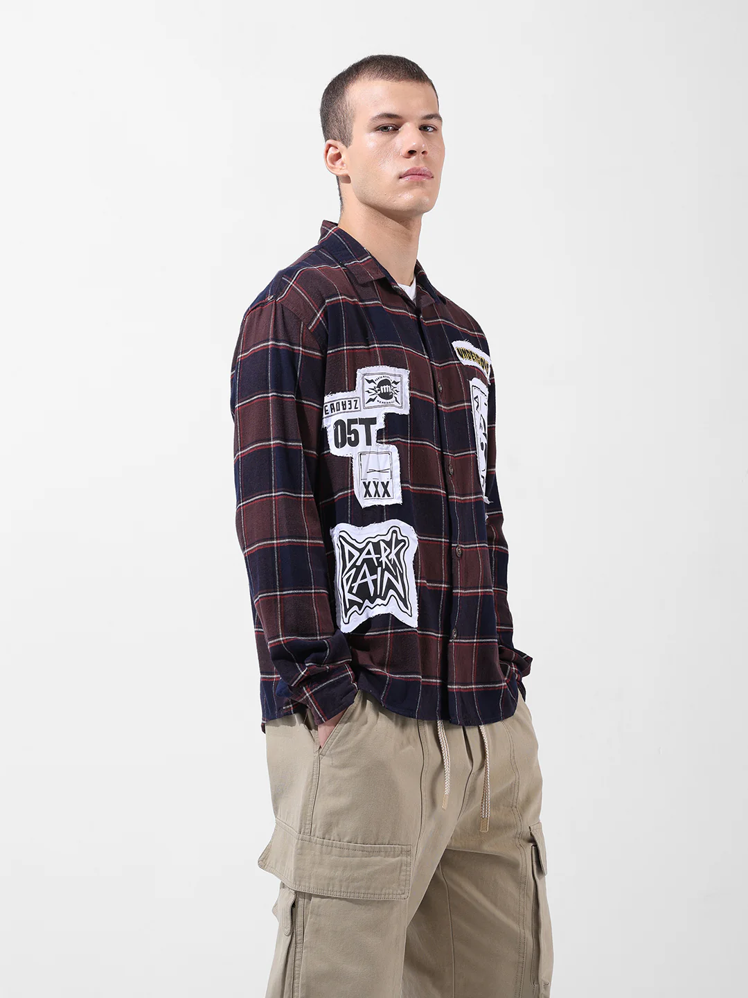 Men's Brown Relaxed Fit Patched Street Wear Shirt - Image 3