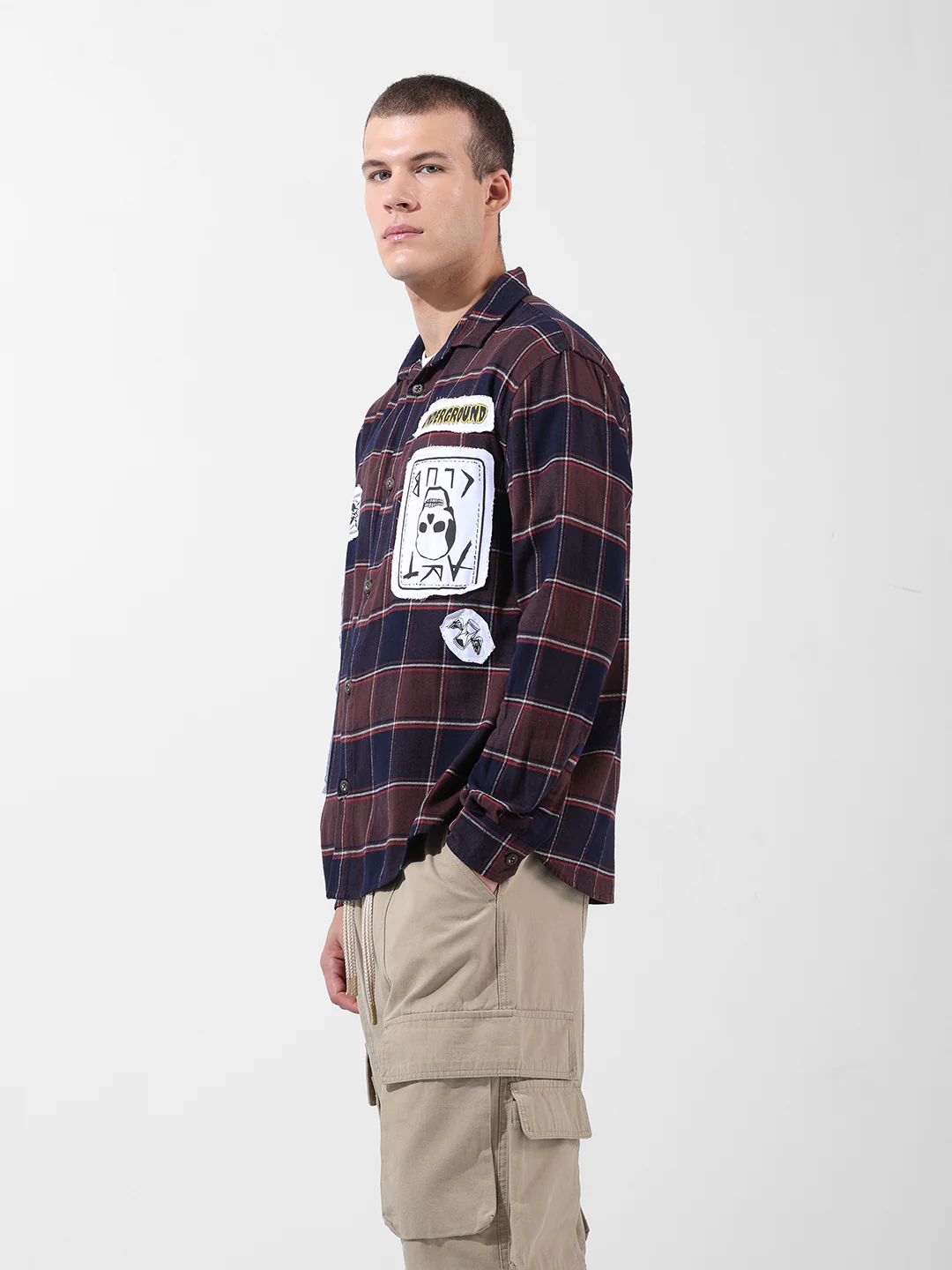 Men's Brown Relaxed Fit Patched Street Wear Shirt - Image 4