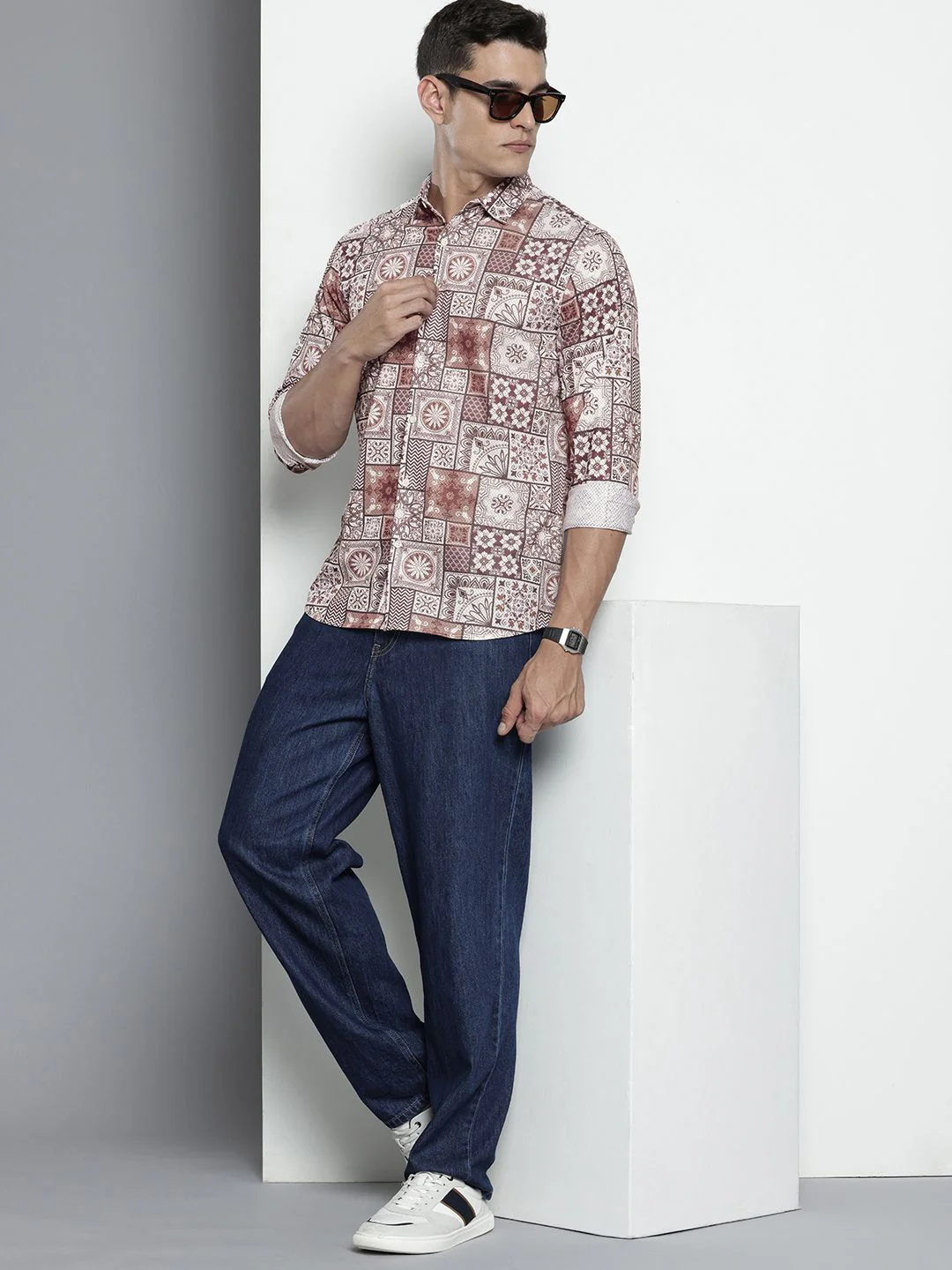 Men's Brown Regular Fit Textured Casual Shirt - Image 3
