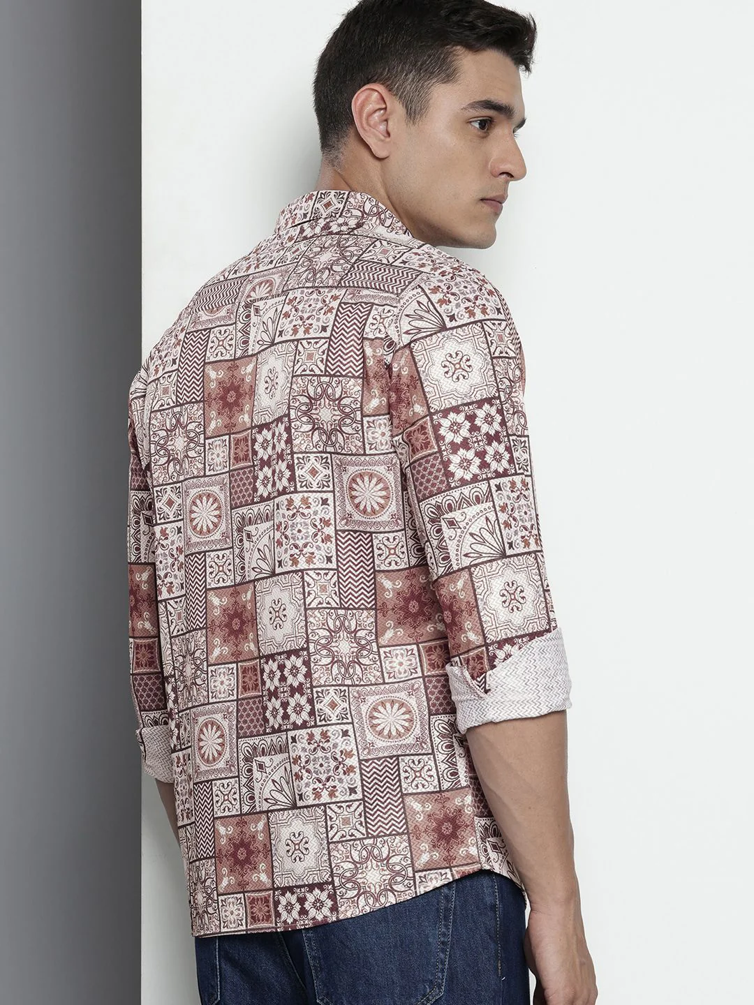 Men's Brown Regular Fit Textured Casual Shirt - Image 4