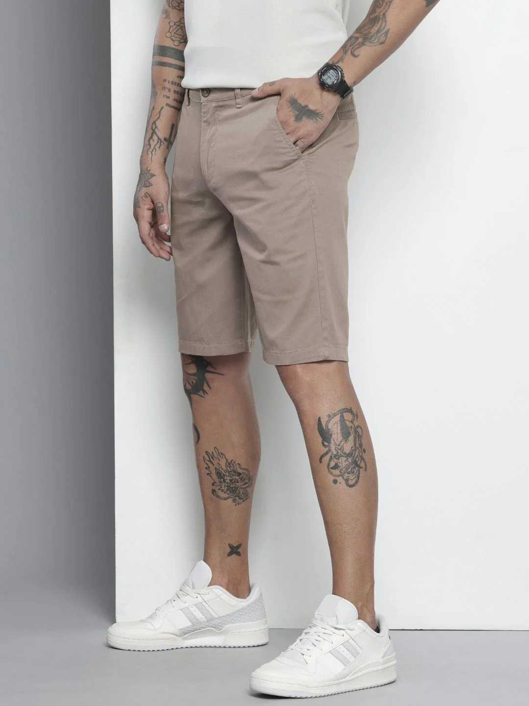Men's Taupe Regular Fit Solid Casual Shorts - Image 3