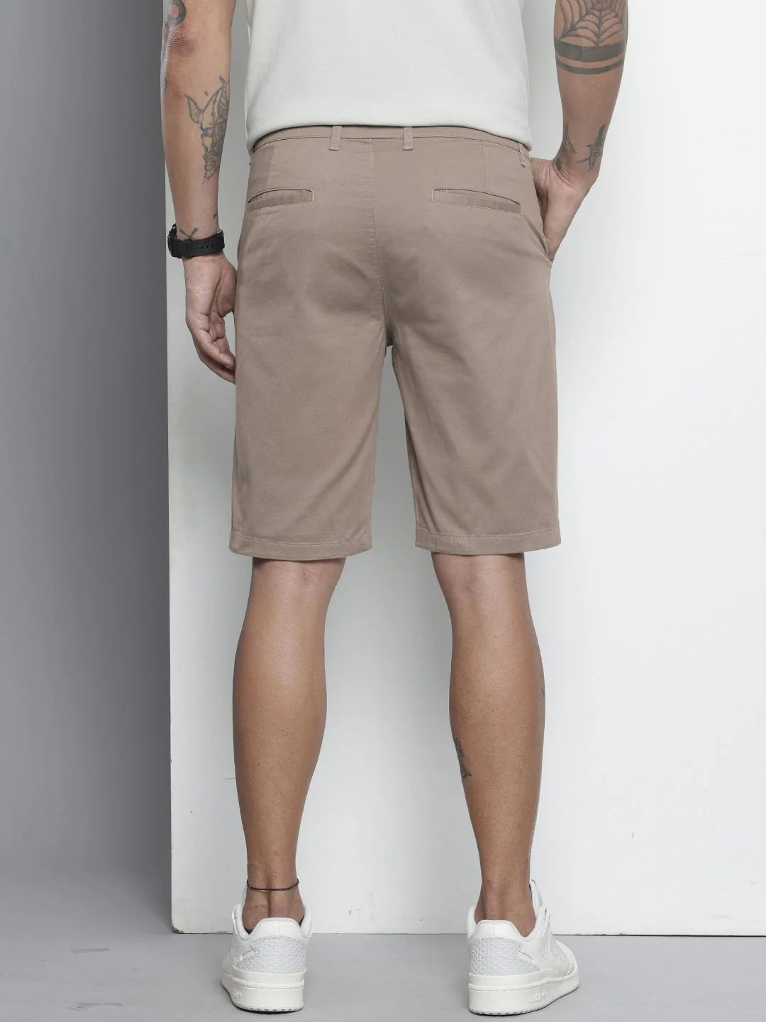Men's Taupe Regular Fit Solid Casual Shorts - Image 4