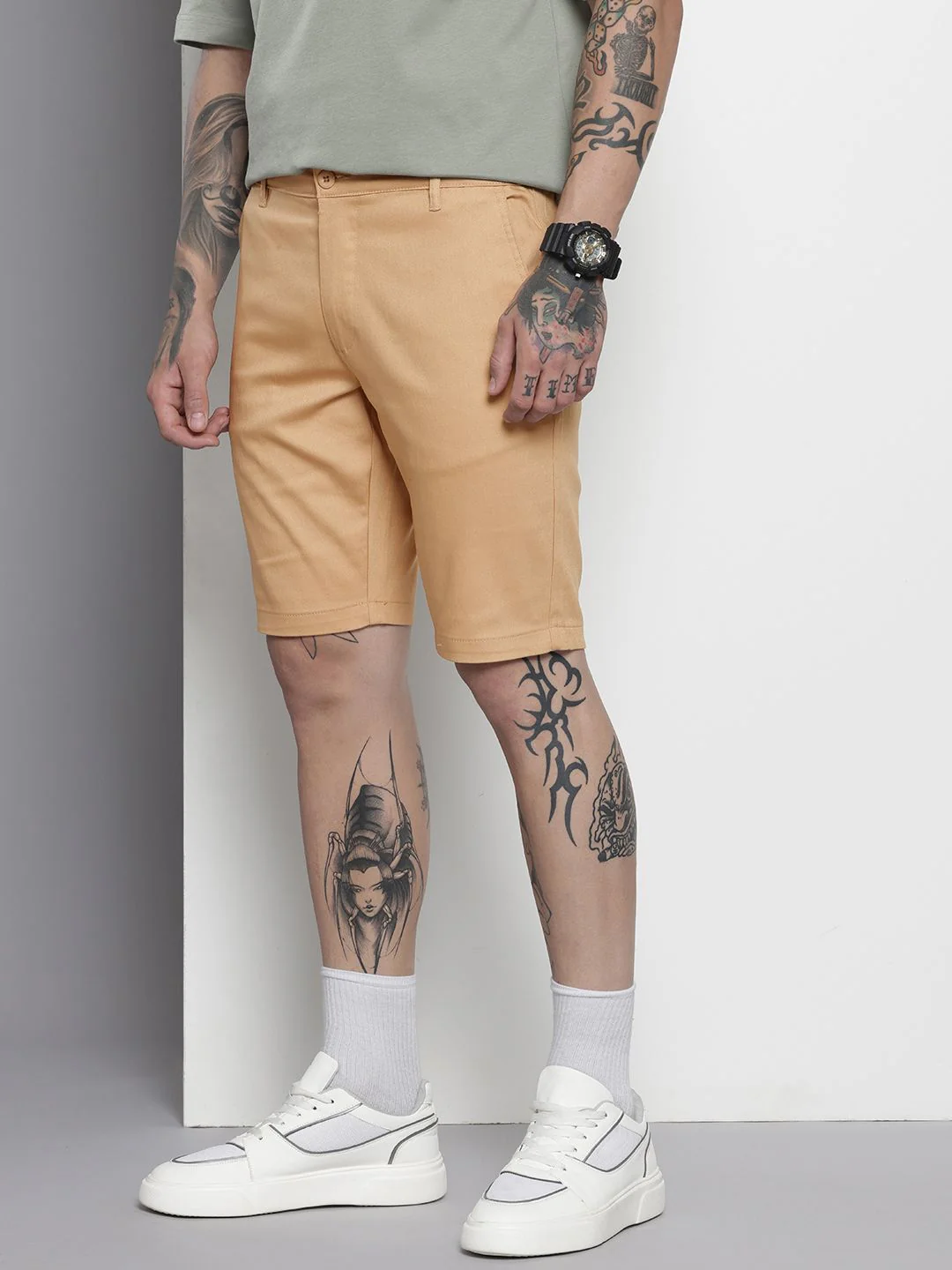 Men's Tan Regular Fit Solid Casual Shorts - Image 2