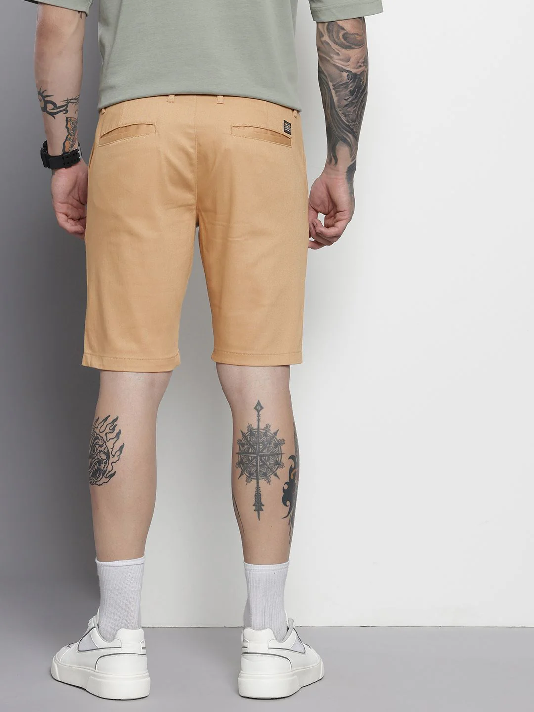 Men's Tan Regular Fit Solid Casual Shorts - Image 3