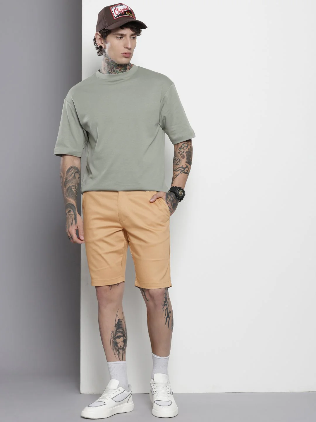 Men's Tan Regular Fit Solid Casual Shorts - Image 4