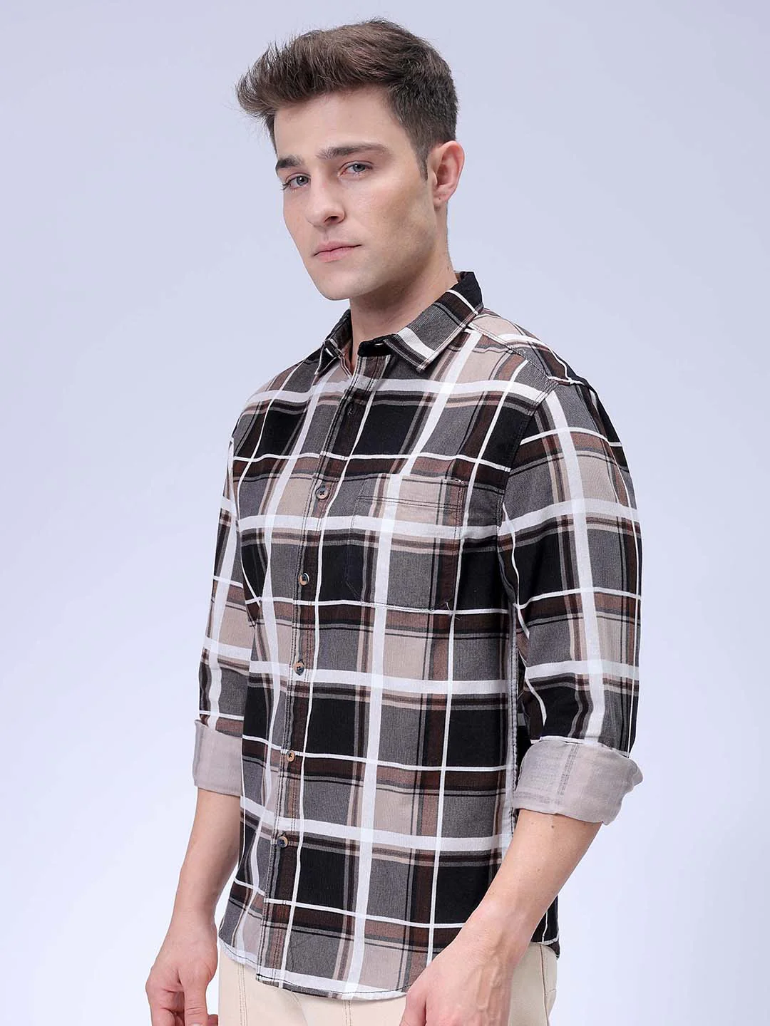 Men's Brown Regular Fit Solid Casual Shirt - Image 4